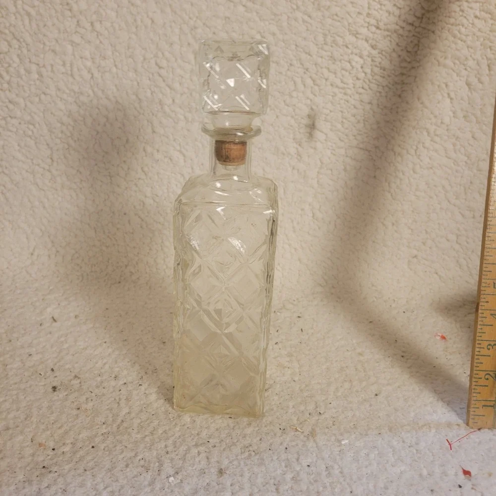 Thatcher Glass Whiskey Decanter 1962 Clear Diamond Cut Glass Vintage 12in Good